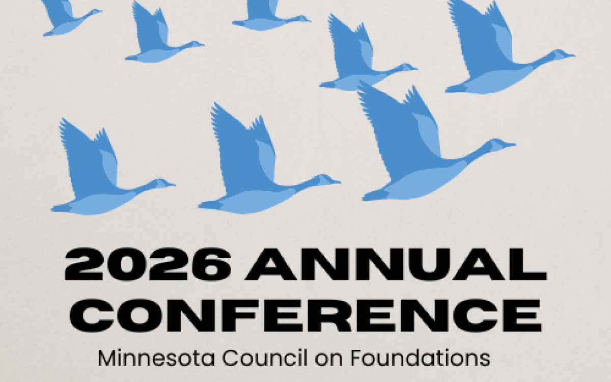 MCF annual conference logo with blue geese flying together