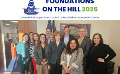 2025 Foundations on the Hill logo with a picture of MCF staff and members with Senator Tina Smith.