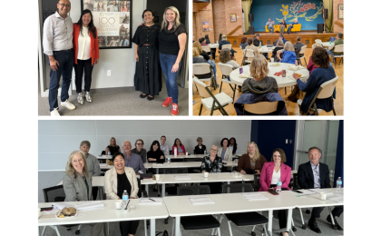 A photo collage of MCF President Michelle Tran Maryns engaging with members