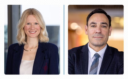 Headshots of Catie Bitzan Amundsen and Tod Herskovitz, MCF Governance Committee Co-Chairs  