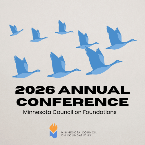 MCF annual conference logo with blue geese flying together