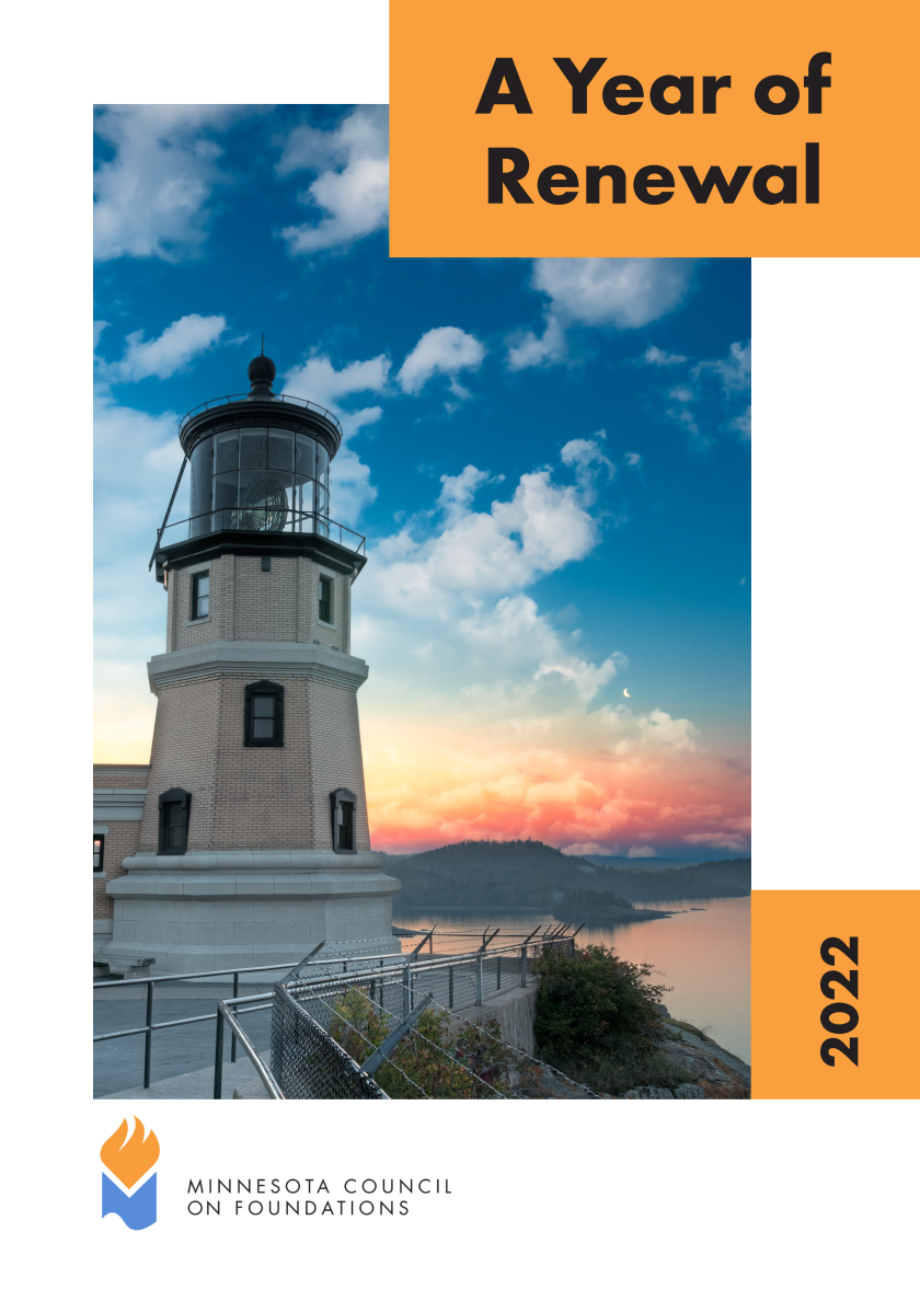 The cover of MCF's 2022 Annual Report, featuring a photo of a lighthouse and the text, "A Year of Renewal."