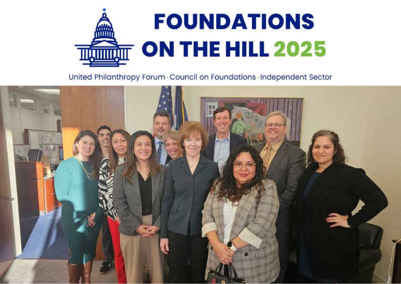 2025 Foundations on the Hill logo with a picture of MCF staff and members with Senator Tina Smith.