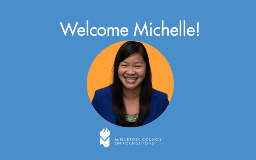 A graphic reading "Welcome Michelle!" featuring a head shot of Michelle Tran Maryns