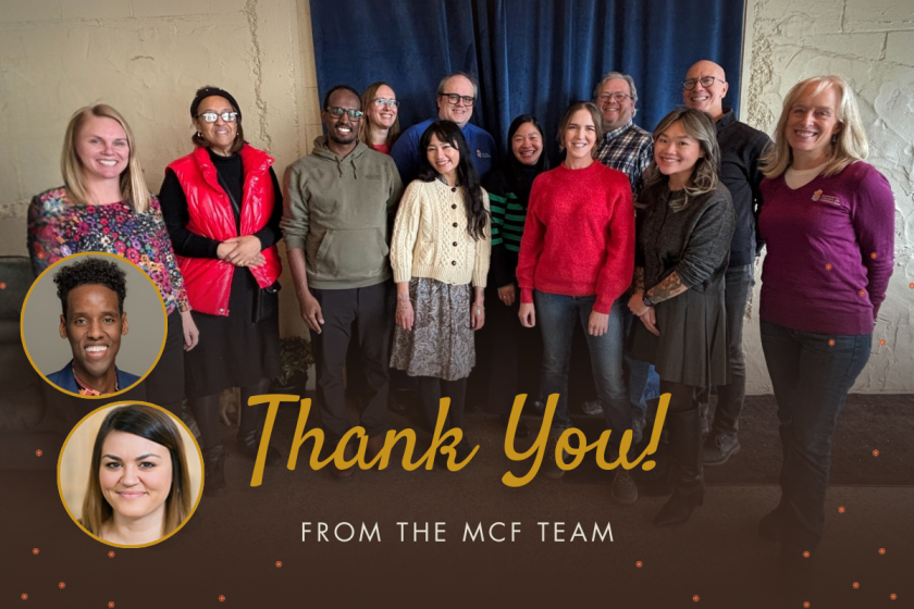 A photo of all MCF staff members that reads "Thank you from the MCF team"